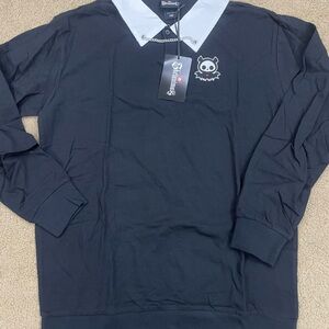 Skelanimals black Shirt with White Collar & chain accent